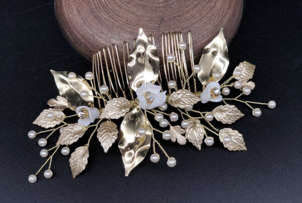 AR814 - Autumn Porcelain Flower & Leaf Comb - Image 2