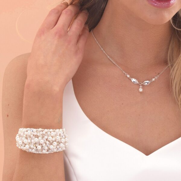 ARW061 Zoe Pearl & Crystal Cuff Bracelet