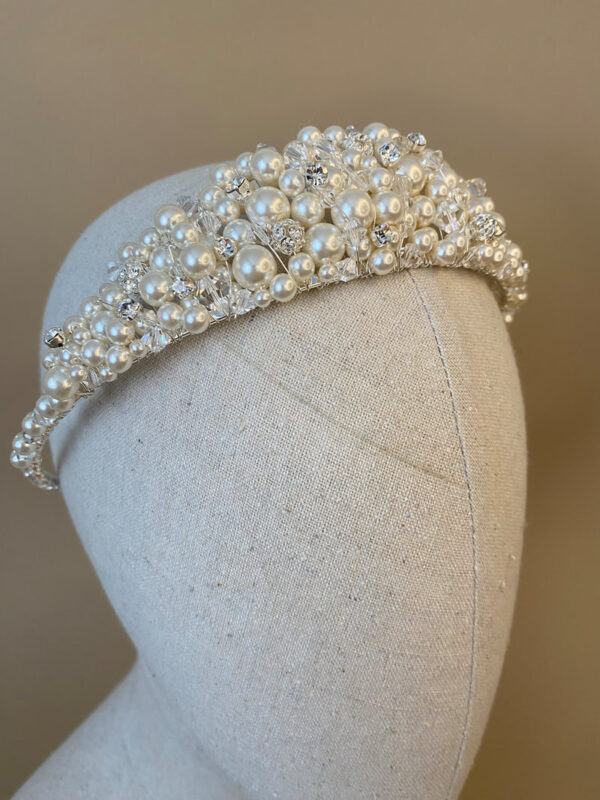 AR810 - Dream Pearl Cluster & Crystal Tiara (Available in 2 sizes) - Image 2